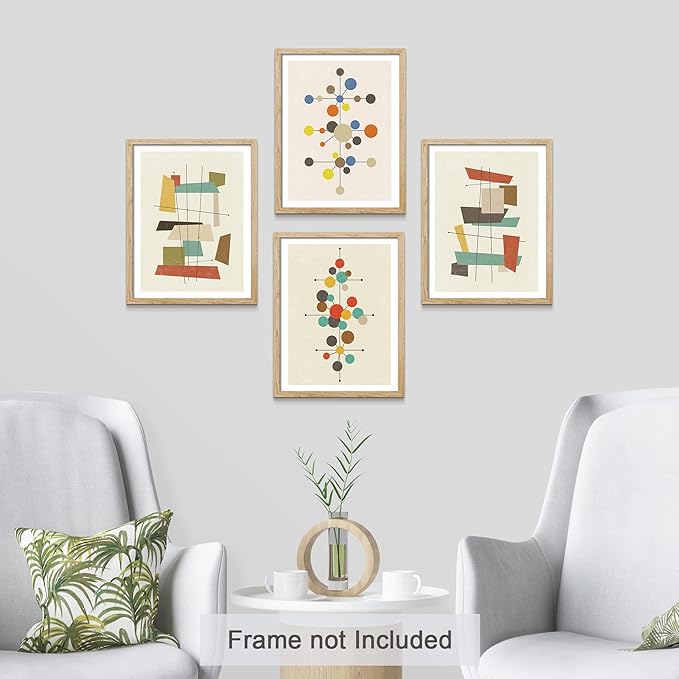 SIGNWIN Adhesive Canvas Poster Mid-Century Modern 1960s Vintage Nordic Polygons Abstract Geometric Digital Art Modern Art Decorative Zen Multicolor Minimalism for Bedroom - 11"x14"x4