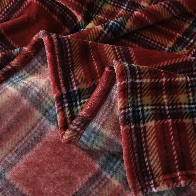 MERRYLIFE Dark Red Plaid Throw Blanket Decorative Fleece Throw | Ultra-Plush Colorful | Couch Blanket Travel Lap | Home Gift Use(50" 60",Dark Red Plaid)