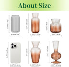 Hewory Small Ribbed Glass Bud Vases Set of 8 Amber Flower Vase Centerpieces - Modern Minimalist Cute Mini Decorative Bulk Vases for Wedding Bridal Shower Birthday Party Events Dining Room Table Decor