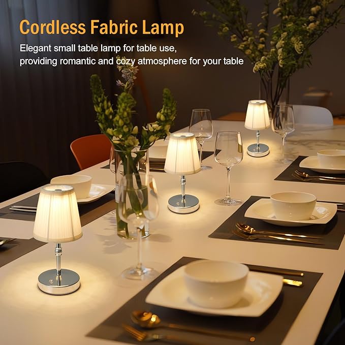 3000 mah Battery lamp,5W LED Small Touch Lamps,3 Color Temperature Dimmable Rechargeable Lamp,Cordless Lamp for Kitchen,Mini Lamps for Small Spaces (Chrome,2 Pack)