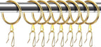 Hotop 30 Pcs Metal Drapery Curtain Rings 0.98/1.26/1.65 inch Interior Diameter and 30 Pcs Hanging Curtain Drapery Pin Hooks for Window Door Shower(42 mm,Gold)