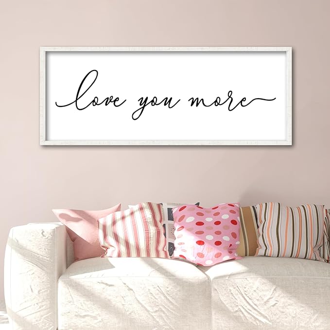 ZZJJHYWGQ Love You More Wall Decor Art 40''×15'' for Large Master Bedroom Above Over Sign Bed Framed Wood Wall Hanging Decor (White)