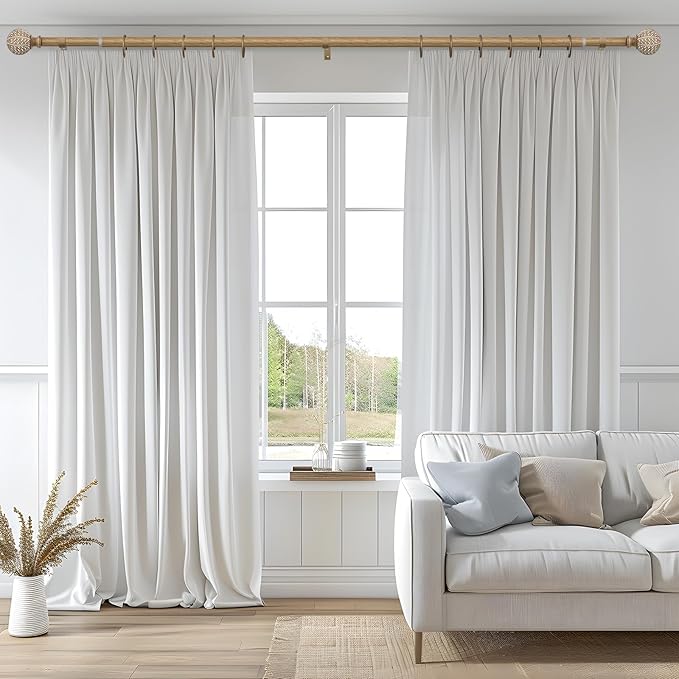 Wood Curtain Rods for Windows 28 to 48 Inch,1'' Diameter Drapery Rods with Imitation Wood Grain Leaf Pattern Finials,Boho Adjustable Heavy Duty Curtain Rods Set,18-60'',Color:Weathered Wood