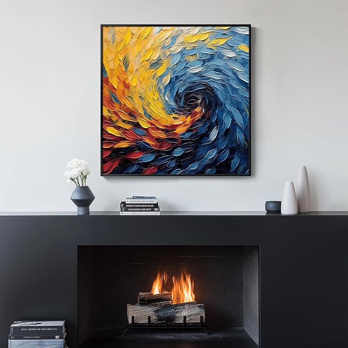 Framed Blue Modern Abstract Wall Art, Minimalist Large Canvas Paintings Artwork for Walls, Blue Yellow Art Prints Pictures for Living Room, Hallway, Bedroom, Office, Bathroom Wall Decor -24x24 Inch