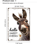 ALKB Western Bathroom Decor Vintage Donkey Gift - Funny Bathroom Restroom Toilet Decoration - Hello Sweet Cheeks Metal Sign 8x12 Inch