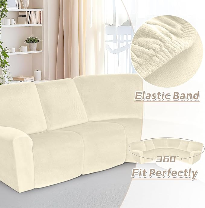 Arfntevss Sectional Recliner Couch Covers Velvet Corner Sectional Sofa Cover for Reclining Couch Stretch Soft L Shape Recliner Slipcover Thick U Shaped Washable Protector (5 Seat Cover, Beige)