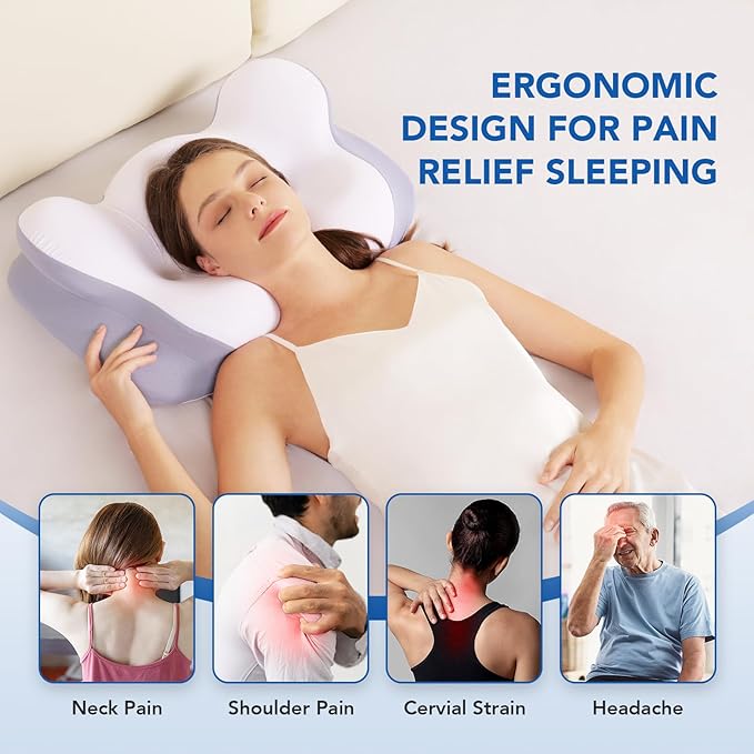 Cervical Pillow for Neck Pain Relief - Cooling Neck Pillow, Contour Memory Foam Pillows, Neck Support Pillow for Shoulder Pain Ergonomic Orthopedic Bed Sleeping Pillow for Side, Back & Stomach Sleeper