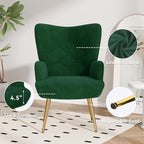 Nalupatio Mid Century Modern Velvet Accent Chair, Tufted Button High Back Chair, Upholstered Wingback Armchair with Metal Legs, High Back Side Chair for Living Room Bedroom, Green