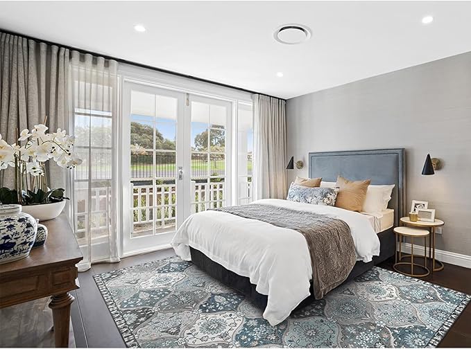 Lahome Moroccan 8x10 Area Rugs for Living Room, Washable Rugs 8x10 Ultra-Thin Oriental Non-Slip Non Shedding Accent Carpet for Bedroom Dining Room Office Nursery, Blue