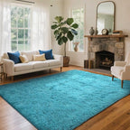 5x7 Ft Teal Shag Rugs for Bedroom Living Room Decor for Men Boys, Ultra Soft Fluffy Furry Area Rug for Indoor Floor, Aesthetic Carpet for Nursery Dorm Home Decor