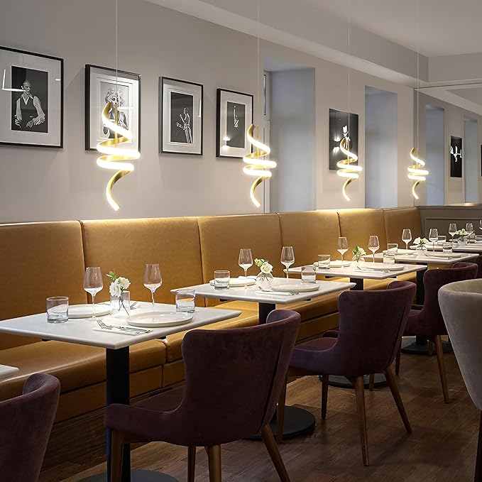 Spiral LED Pendant Light Fixtures, 15IN Modern Pendant Lights Adjustable Height 4000K Gold Kitchen Island Light Chandeliers for Dining Room Hanging Lights, 1 Pack