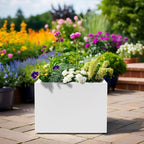 Metal Planter Box Rectangular Block-No Installation Required Galvanized Steel Long Box Planter Modern Outdoor Planters All-Weather Use with Drainage Holes for Patio/Porch,16 ×12×12IN（White）