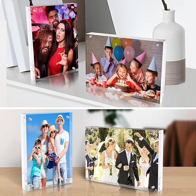 8x10 Inches Acrylic Picture Frames 3 Pack, Double Sided Magnetic Photo Frames,Free Standing on Desk or Table Clear Picture Frames