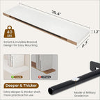 36 Inch Floating Shelves, 9.3 Inch Deep Rustic Wall Shelves - Extra Deeper Wall Mounted Storage Shelves for Bathroom, Kitchen, Living Room (White, Set of 2)