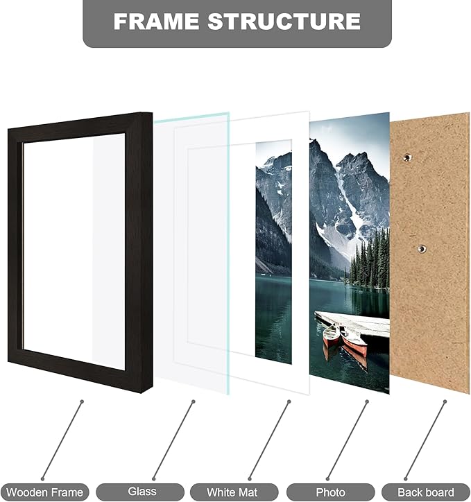 6x8 Picture Frame with Real Glass - Display Pictures 5x7 with Mat or 6 x 8 without Mat, Photo Frame for Wall or Table Top Display(Black, 3 Pack)
