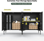 3More Accent Cabinet with 2 Doors,Sideboard Buffet Cabinet with Iron Legs and Adjustable Shelf,3D Lattice Design for Living Room, Entrance, Dining Room,Black
