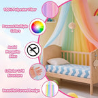 Rainbow Princess Bed Canopy for Girls, Mosquito Net Bed Canopy for Twin/Full/Queen Size Bed, Hanging Bed Net, Bedroom Decor with Hanging Kit, Easy Install Travel Canopy with Storage Bag