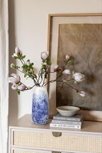 Oairse Blue and White Ceramic Vase, Chinoiserie Porcelain Flower Vase 9" for Centerpieces, Living Room, Dining Table Home Decor, Style 2