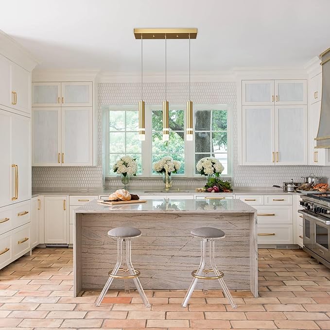 3-Light Dining Room Modern Pendant Light Kitchen Fixture Dimmable LED Gold Mini Pendant Lighting fo Kitchen Island Study Pendant Lights