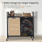 Laundry Hamper, Laundry Basket, Laundry Sorter with 2 Removable Bags, Clothes Basket with 2 Compartments, Wheels, Shelf for Laundry Room Bathroom Bedroom (2 Bags-Black Grey)