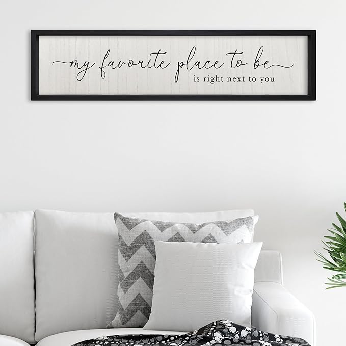 ZZJJHYWGQ Love Quotes Wall Decor My Favorite Place To Be Sign 32"×8" Couples Love Theme Plaque Modren Farmhouse Master Bedroom Above Over Bed Wood Framed Wall Art (Black)