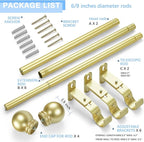 Curtain Rods for Windows 16 to 92 Inches, Curtain Rod Max Adjustable Length of 104 IN, 6/8" Diameter Drapery Rods Round Finials, Warm Gold, Pack of 2