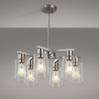 6-Light Farmhouse Brushed Nickel Chandelier,Modern Chandeliers for Dining Room Light Fixture Over Table,Adjustable Hanging Industrial Rustic Pendant Lights Kitchen Island Light with Clear Glass Shade