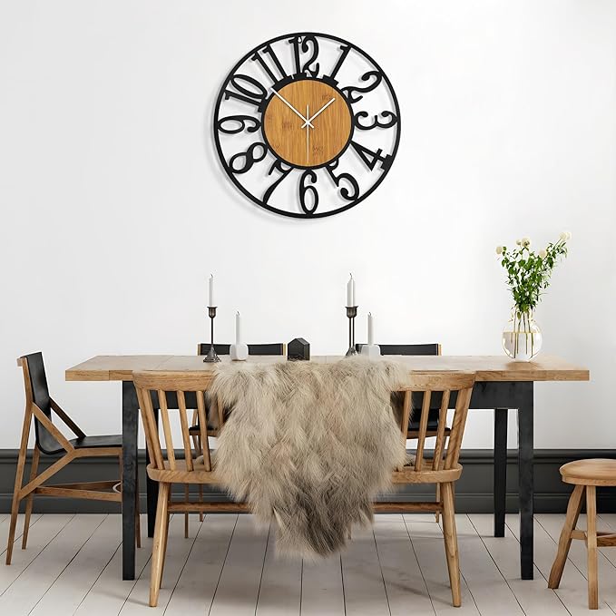 Large Wall Clock for Living Room Decor, 16 Inch Non Ticking Silent, Battery Operated Modern Vintage Oversized Wall Clock for Bedroom Kitchen