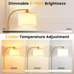 Floor Lamp for Living Room with Remote,Dimmable Tall Standing Lamps,Modern Floor Light with Smart RGB Bulb,App Control,3 Color Temperatures,Fabric Shades,Gold Floor Lamp for Bedroom Office Corner