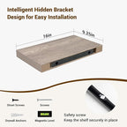 16 Inch Floating Shelves, 3D Textured Wood Grain, 16"x9.25"x1.5" Inch Deep Floating Shelves for Wall, Wooden Shelves for Bathroom, Bedroom, Living Room, Vintage Gray Oak, 2 Pieces