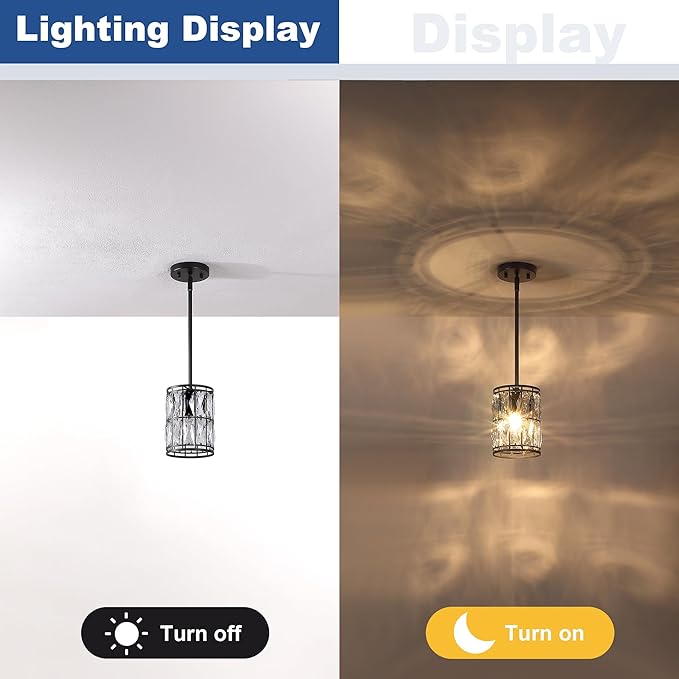 Modern Crystal Pendant Light Fixture 3-Pack Matte Black Finish Hanging Lighting Crystal Chandelier for Living Room, Kitchen, Hallway