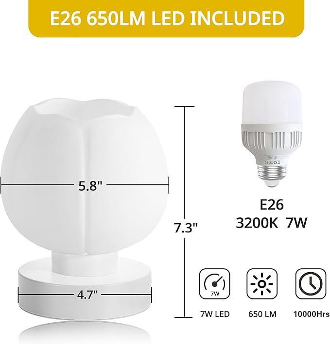 Touch Bedside Lamp, Mini Stepless Dimmable Table Lamps for Bedroom for Night Stands, Small Desk Lamp with Brightness Memory, USB Charging Ports, Warm LED Bulb, White, Flower Shape, 1 Set