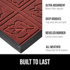 GORILLA GRIP 100% Waterproof All-Season WeatherMax Doormat, US Designed Natural Rubber, Stain and Fade Resistant, Low Profile Indoor Outdoor Door Mats, Easy Clean Patio Mat, 17x29, Burgundy Leaves