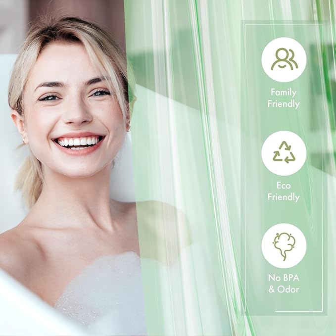 AmazerBath Shower Curtain Liner, 72x72 Transparent Mint Green Shower Liner, Lightweight Plastic Shower Curtain Liners, Waterproof Shower Liner for Bathroom with 3 Magnets and 12 Grommet Holes