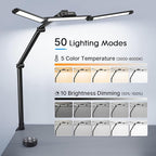 Syrinx LED Desk Lamp, Architect Desk Lamps for Home Office with Gesture Switch & Remote Control, 24W Bright Desk Light with 50 Light Modes Eye-Caring Desk Lamp with Clamp for Reading Study Workbench