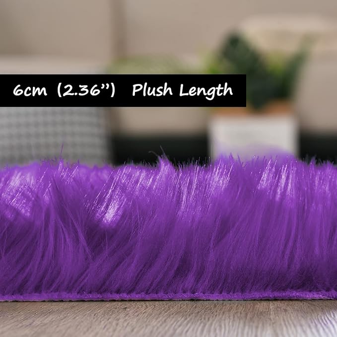Goolela Fuzzy Purple Faux Fur Machine Washable Area Rug for Living Room & Bedroom - Soft Fluffy Shaggy Rectangle 4x6