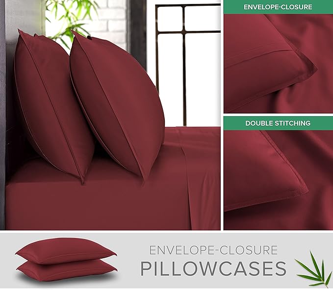 Twin Sheets by Pure Bamboo, Genuine 100% Organic Viscose Derived from Bamboo Bed Sheet Set, Luxuriously Soft & Cooling, Double Stitching, Lifetime Quality Promise (Twin, Merlot)