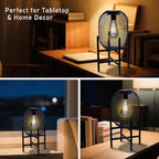 Solar Mesh Lantern Outdoor – 13.8" Tall Black Metal Patio Light with Edison Glass Bulb, Solar Powered Warm Glow LED, Waterproof IP65 for Garden, Porch, Deck, Tabletop Decor