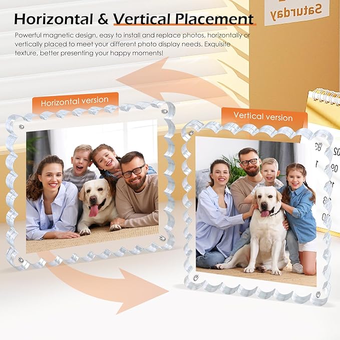 3Pack Scalloped Acrylic Photo Frame 8×10 Inch, 15+15mm Thick Block Clear Glass Photo Frame with Thick Block | Acrylic Picture Frames Modern Gift Set (3Pack, 8X10)