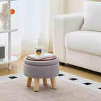 Wimarsbon Storage Ottoman, Modern Round Footrest with Soft Padded Seat, Teddy Velvet Footstool with Wood Legs, Accent Small Table or Plant Stand for Hallway, Living Room (Grey)