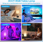 Unicozin Table Lamp, 3 CCT 3000K/4500K/6500K & RGB Color Changing, Stepless Dimmable, 17Inch Bedside Lamp for Reading, Ambience Nightstand Light for Home Decor Party, White Shade