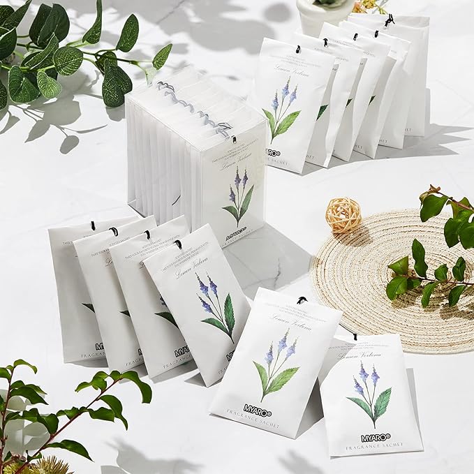 MYARO 12 Packs Lemon Verbena Scented Sachets for Drawer and Closet, Long-Lasting Sachets Bags Air Freshener, Fresh Scents Potpourri Bags Home Fragrance for Lover