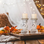 Candle Holder for Pillar Candle Set of 2, Farmhouse Wood Candle Holder, Rustic Wooden Candle Stand, Vintage Wooden Candlestick Holders Decorative for Living Room, Table Centerpiece, Washe White