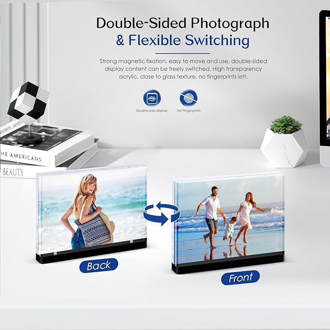 4×6 acrylic photo frame(3 Pack) -Double Sided 20 mm clear picture frame| Magnetic Standing Modern Design for Stereoscopic Displays, Desk Decor &Perfect Memories Gifts