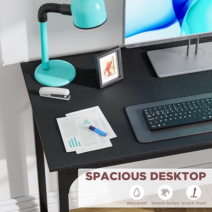 PayLessHere | 39 Inch Computer Desk | Black | Office Desk with Metal Frame, Adjustable Feet | Water-Resistant, Scratchproof Surface | Sturdy Writing Table for Home Office or Study | Pack of 1