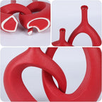 WUBIANJIE Red Ceramic Vase Set - Modern Boho Decor, Snuggle Design, Vases for Living Room, Bedroom, Coffee Table, Fireplace