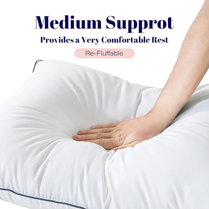 Cosybay Goose Feather and Down Bed Pillow, Premium Medium White Pillow Inserts for Sleeping, Luxury Bedding Pillows for Side and Back Sleepers, Queen Size, 20x28 Inches, 2 Pack