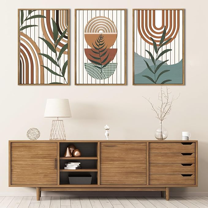 Large Boho Mid Century Wood Wall Art Set,Modern Geometric Leaves Artwork Bohemian Wall Sculptures,Abstract Minimalist Wooden Wall Decor for Living Room Bedroom Office-16 x24 x3