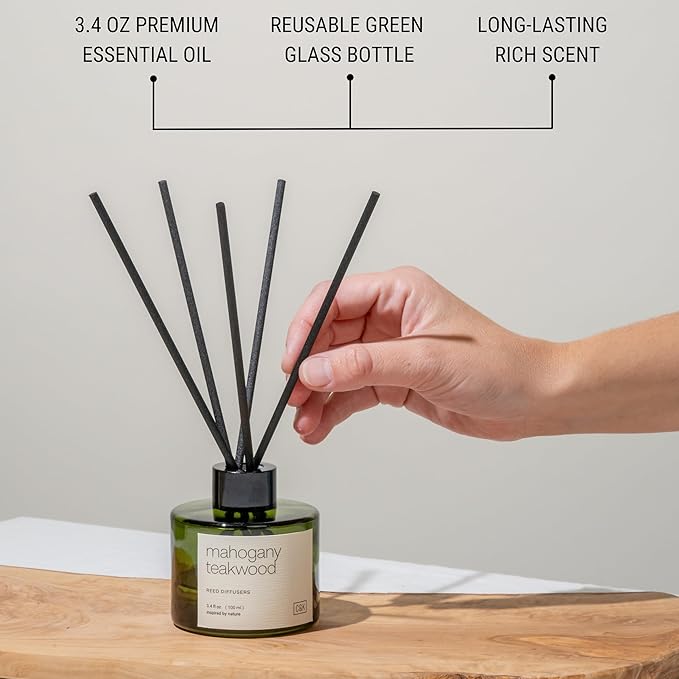 Craft & Kin Reed Diffuser Set Oakwood, Mahogany & Vetiver, Fall Reed Diffusers for Home, Fragrance Diffuser Sticks, Oil Diffuser Sticks, Oil Diffuser with Sticks, Reed Diffuser for Men