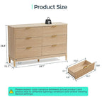 LINSY HOME Fluted Dresser for Bedroom with 6 Drawers, 54" Wide Mid Century Modern Dressers, Tall Boho Chest of Drawers, Large Wood Accent Storage Cabinet for Living Room, Curved Profile Design, Oak